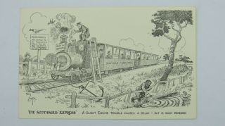 Vintage Postcard Southwold Railway Express Train Chimney Sweep Smoking Carriage