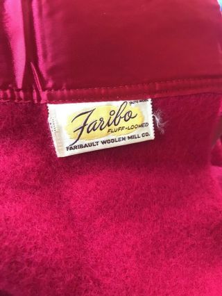 Faribo 100 Wool Blanket Cranberry 78x 90” Wide Satin Binding 4.  5 ".  Full/dbl