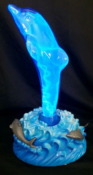 Rare Lumisource Blue Dolphin Electric Motion Plasma Lamp Glass Light 12 "