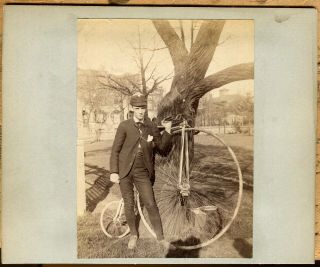 Albumen Photograph Man With Velocipede Or Penny Farthing Bicycle 1880s