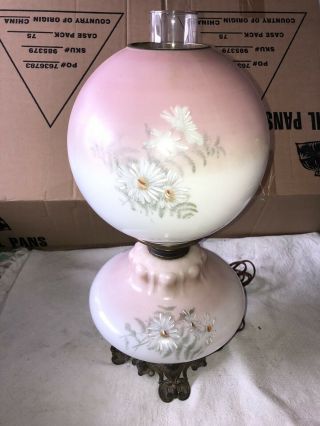 Antique Gone With The Wind Globe Parlor Hurricane Hand Painted Lamp Converted