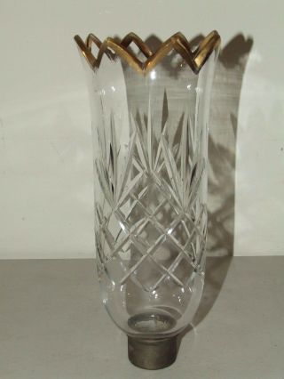 Antique 19th C.  Victorian Glass Hurricane Candle Lamp Chimney Shade W/ Gold Gilt