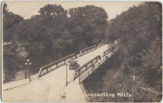Michigan Mi Real Photo Rppc Postcard 1920s Constantine Bridge Car