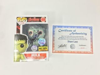 Funko Pop Hot Topic Hulk Exclusive Signed By Stan Lee,
