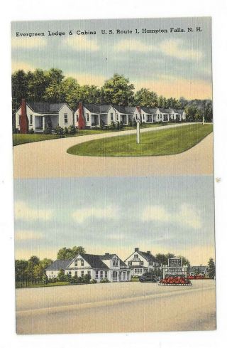 Evergreen Lodge And Cabins,  Us 1,  Hampton Falls,  Nh 1950 Linen Postcard