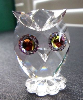 Swarovski Crystal Owl Bird Figurine Clear Crystal Green Eyes Euc Swan Mark 1.  5 "