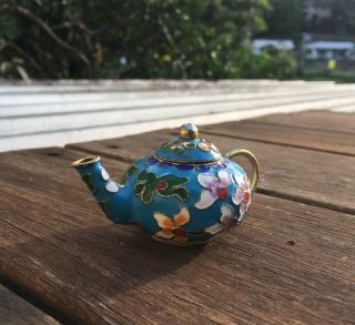 Vintage Cloisonne Tea Pot Asian Figurine 4,  5 Cm High Miniature Teapot