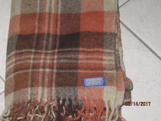 Vintage Pendleton Brown Plaid Wool Blanket 67x48 W/case