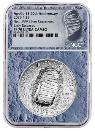 2019 Apollo 11 50th Commem Silver Dollar Ngc Pf70 Er Moon Core Sku56543