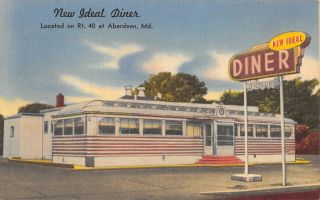 Aberdeen Maryland Ideal Diner Street View Antique Postcard K105354