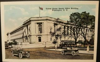Vintage 1920s Postcard Washington Dc Senate Office Building Old Trolley & Cars