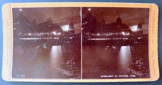 Moon - Light At Saltair Salt Lake City Utah Stereoview Hinshaw & Joy 1890s Resort
