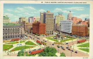 Vintage Public Square Cleveland Ohio Postcard 60 Linen Finish 1942 Postmark