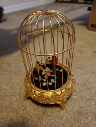 Antique German Wind Up Bird Cage With 2 Birds