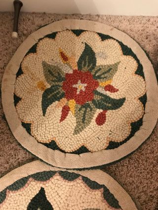 Vintage Hand - Hooked Rug Chair Pads Set of 6.  15 