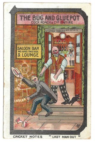 Comic England Cricket Notes Bug Gluepot Cockroach Saloon Bar Lounge Last Man Out
