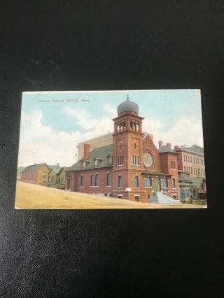 Vintage Postcard Jewish Temple Butte Montana Hand Colored