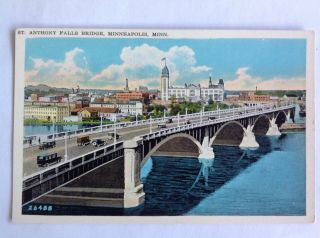 Minneapolis Mn St Anthony Falls Bridge Concrete Arch 1920s Car Mississippi River