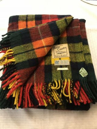 Vintage Burns Country Thick Heavy Wool Tartan Plaid Blanket Made In Scotland