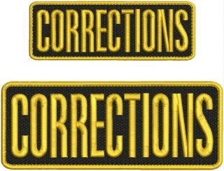Corrections Embroidery Patches 3x8 And 2x6 Hook On Back Black And Gold