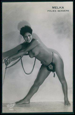 French Nude Woman Black Americana Showgirl Cabaret Old 1920s Photo Postcard Cc