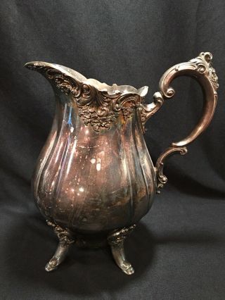 Vintage Wallace Baroque Silverplate Ornate Footed Water Pitcher 9 1/2 “