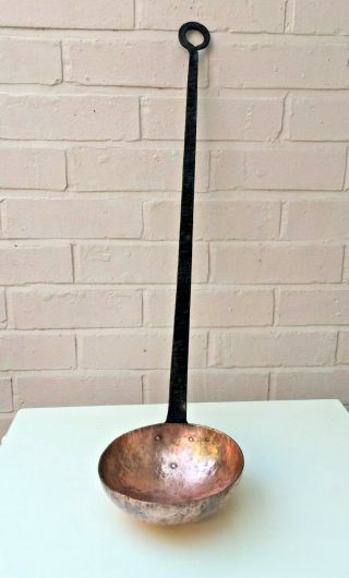 Large Vintage French Chef Cookware Hammered Copper Ladle Long Iron Handle Spoon