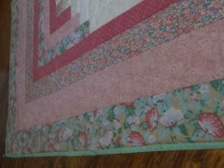 EXQUISITE VINTAGE CANDY PINK PEONY CAMELLIA AUTHENTIC FARMHOUSE LOG CABIN QUILT 12