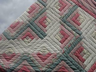 EXQUISITE VINTAGE CANDY PINK PEONY CAMELLIA AUTHENTIC FARMHOUSE LOG CABIN QUILT 3