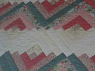 EXQUISITE VINTAGE CANDY PINK PEONY CAMELLIA AUTHENTIC FARMHOUSE LOG CABIN QUILT 8