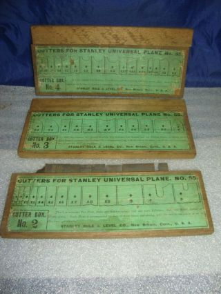 39 Antique Cutter Blade Stanley No.  55 Combination Plane Box 2 - 3 - 4 Blades Only