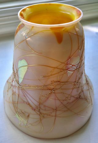 Antique Gold Thread Hearts & Vines Iridescent Art Glass Shade STEUBEN or QUEZAL 5