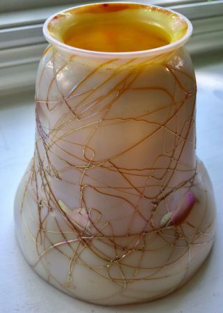 Antique Gold Thread Hearts & Vines Iridescent Art Glass Shade STEUBEN or QUEZAL 6