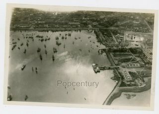 Pre Ww2 1932 Photograph China Tsingtao Harbor Junks Aerial Panoramic Sharp Photo