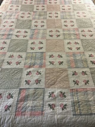 Vintage Hand Crafted & Quilted Patchwork & Embroidered Quilt 83 " X 85 "