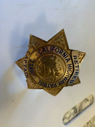 California Highway Patrol Retired Captain ' s Gold Plated Badge 3