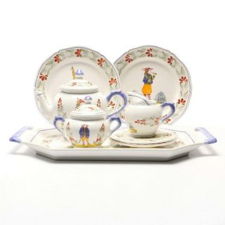 Henriot Quimper Tea Set With Tray And Plates