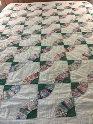 Vintage Handmade Feed Sack Whirling Fans Quilt 71 " X 77 "
