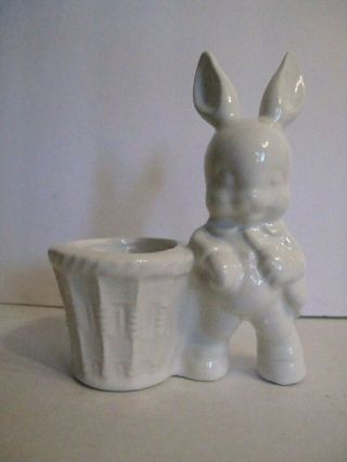 Vintage Ceramic Cream Colored Bunny W/basket Planter - Easter - Rabbit
