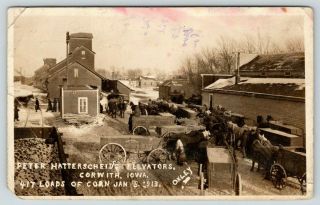 Corwith Iowa Peter Hatterscheid Elevators Horse Wagons Auto Repairing 1913 Rppc