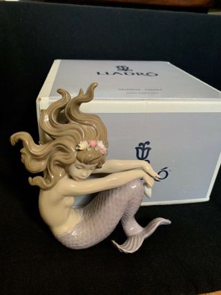 Vtg Lladro Mermaid 1413 Illusion Seashell Pearl Sitting Girl Figurine 1983 Spain