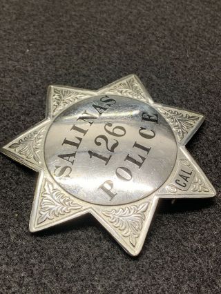 Obsolete Salinas,  Ca Police Officer Badge Hallmarked LA Stamp & Staty Co 2