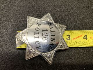 Obsolete Salinas,  Ca Police Officer Badge Hallmarked LA Stamp & Staty Co 6