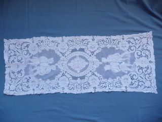 Antique Table Runner French Alencon Lace White Intricate Detailed Knights White