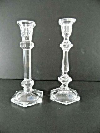 Sudety Poland Pair Hand Cut Lead Crystal Candlesticks 10.  5 " Tall Candle Holders