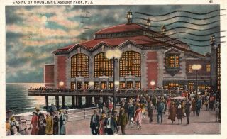 Asbury Park,  Nj,  Casino By Moonlight,  1931 White Border Vintage Postcard G1712