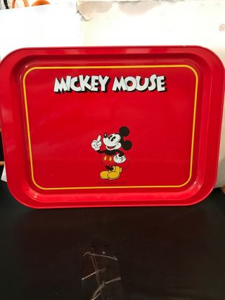 Vintage Walt Disney Mickey Mouse Metal Red Tray 1970’s 10“ X 13“ A Rare One ☝️