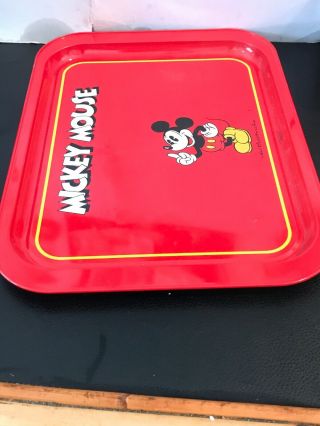 Vintage Walt Disney Mickey Mouse Metal Red Tray 1970’s 10“ X 13“ A RARE ONE ☝️ 8