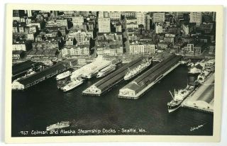 Rppc Birds Eye Aerial View Steamship Docks Colman & Alaska Seattle Washington Pc