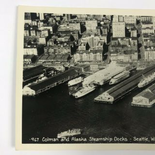 RPPC Birds Eye Aerial View Steamship Docks Colman & Alaska Seattle Washington PC 4